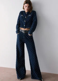 Jeans straight matelassé con strass