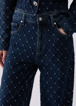 Jeans straight matelassé con strass