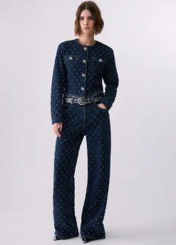 Jeans straight matelassé con strass