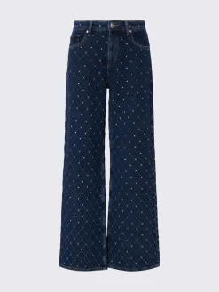 Jeans straight matelassé con strass