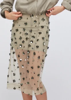 Longuette in tulle con ricami floreali
