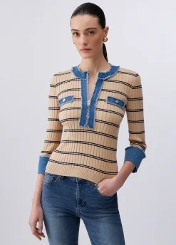 Maglia con inserti in denim
