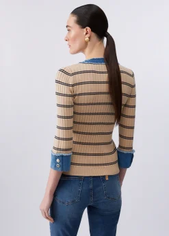 Maglia con inserti in denim