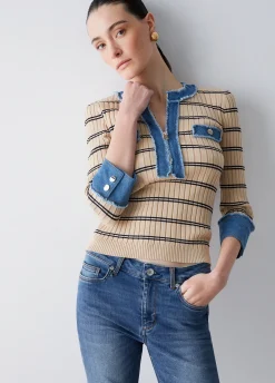Maglia con inserti in denim