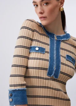 Maglia con inserti in denim