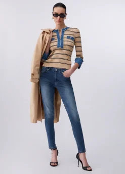 Maglia con inserti in denim