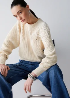 Maglia con ricamo in rafia