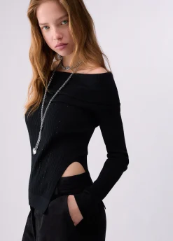 Maglia in lana con scollo bardot