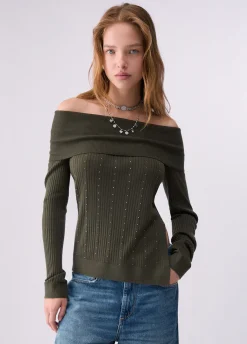 Maglia in lana con scollo bardot