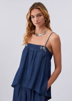 Mini abito in denim con castoni