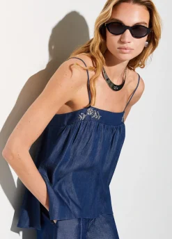 Mini abito in denim con castoni
