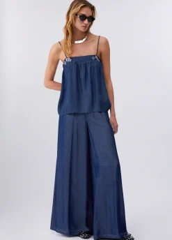 Mini abito in denim con castoni
