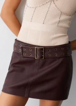 Minigonna in pelle con cintura