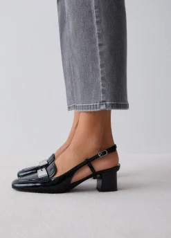 Mocassini slingback in vernice