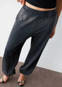 Pantalone in jersey délavé con strass