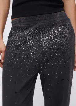 Pantalone in jersey délavé con strass