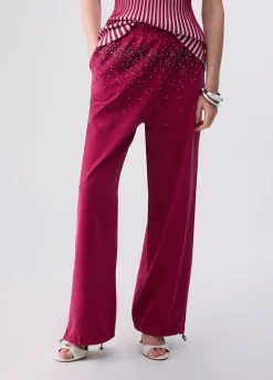 Pantalone in jersey délavé con strass