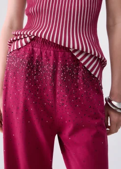 Pantalone in jersey délavé con strass