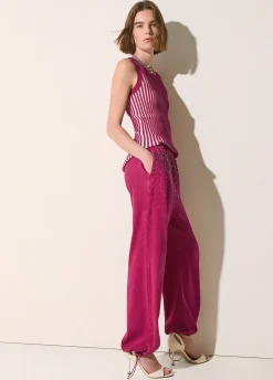 Pantalone in jersey délavé con strass
