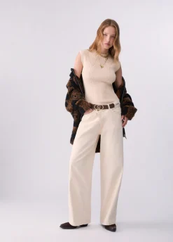 Pantalone straight con cintone asimmetrico