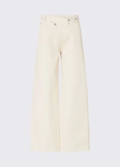 Pantalone straight con cintone asimmetrico