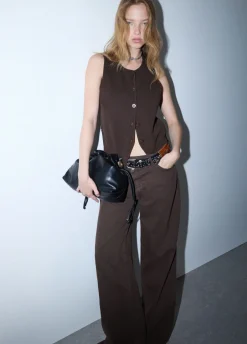 Pantalone straight con cintone asimmetrico