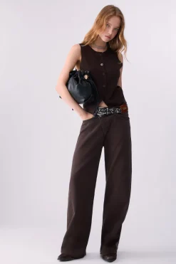 Pantalone straight con cintone asimmetrico