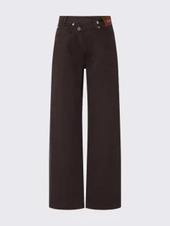 Pantalone straight con cintone asimmetrico