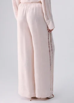Pantaloni jacquard con pizzo valencienne