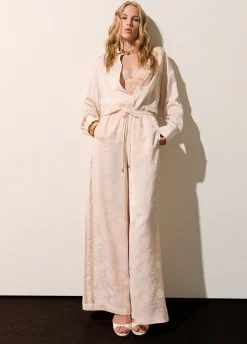 Pantaloni jacquard con pizzo valencienne
