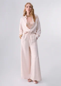 Pantaloni jacquard con pizzo valencienne