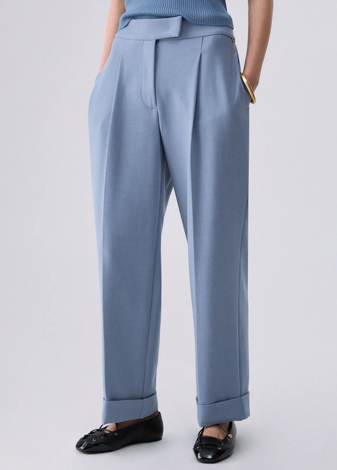 Pantaloni mélange con risvolto