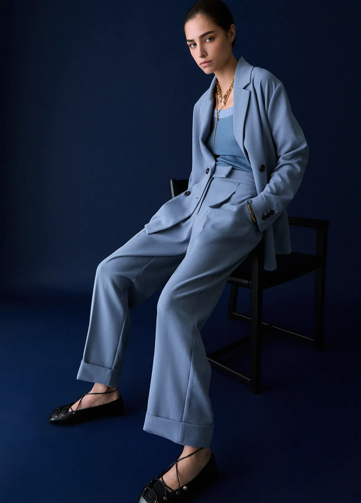 Pantaloni mélange con risvolto