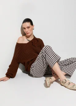 Pantaloni vichy in misto lino