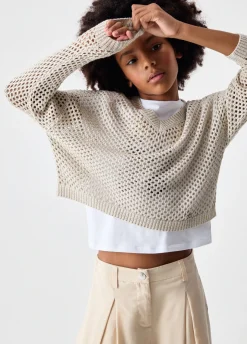 Pullover a rete con scollo a V