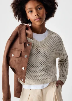 Pullover a rete con scollo a V