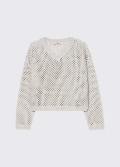 Pullover a rete con scollo a V
