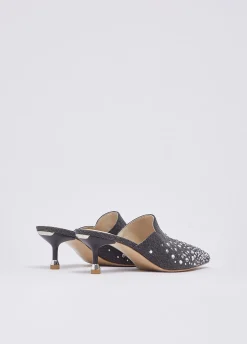 Sabot in denim con pietre gioiello