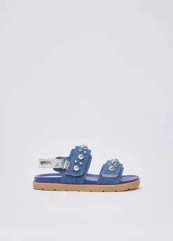 Sandali in denim con borchie