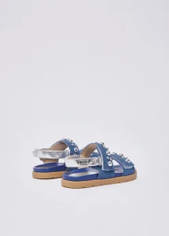 Sandali in denim con borchie