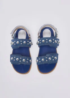 Sandali in denim con borchie