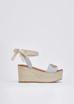 Sandali zeppa in denim jacquard