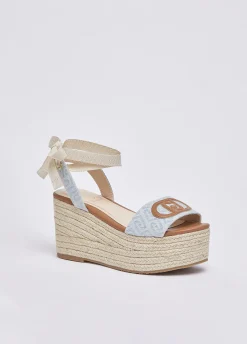 Sandali zeppa in denim jacquard
