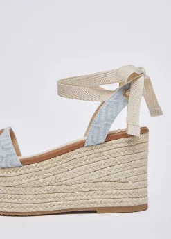 Sandali zeppa in denim jacquard