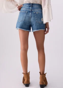 Short in denim con ricami gioiello