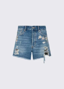 Short in denim con ricami gioiello
