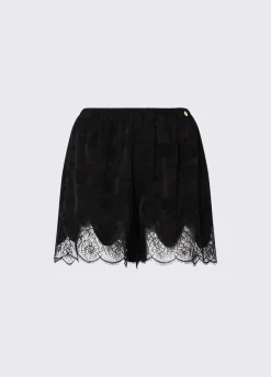 Short jacquard con dettagli in pizzo