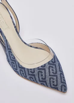 Slingback in denim jacquard
