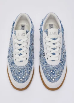 Sneakers in denim con pietre gioiello