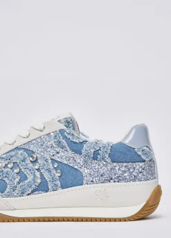 Sneakers in denim con pietre gioiello